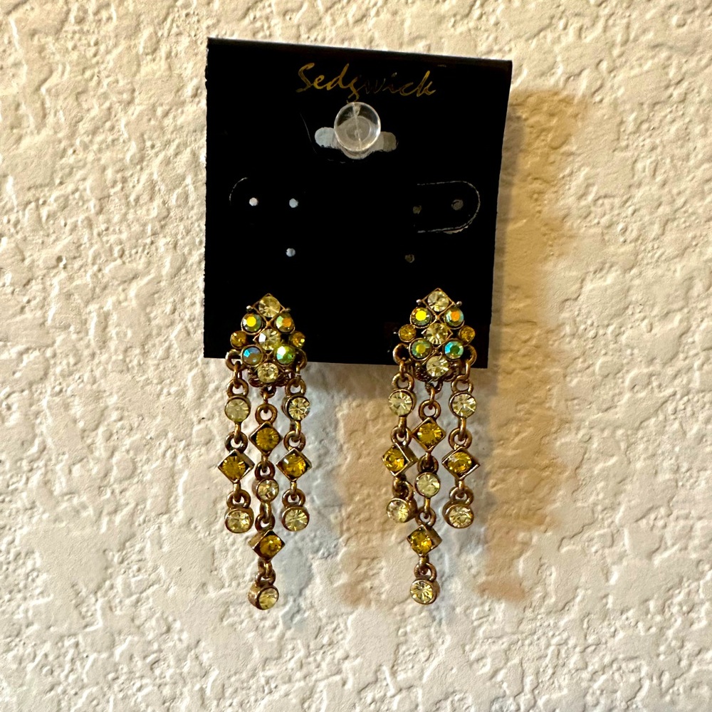 Green Swarovski crystal chandelier clip on earrings